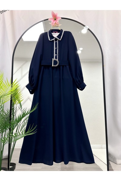 YEDİLALE Tesettur Dress with Lapel Bands with Lapel Lapel