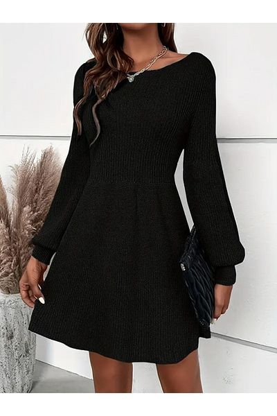Kokosh moda Γυναικείο κοντό πλεκτό φόρεμα με μακρυμάνικο λαιμόκοψη