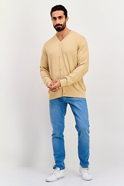 Esprit Men V Neck Knitted Cardigan, Beige