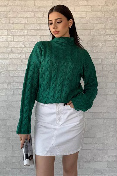 GÜLSELİ Emerald Green Half Turtleneck Patterned Women's Knitwear Sweater