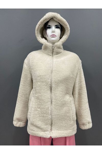 Montland Sports Women's Ecru Plush Windproof Welsoft Double Pocket Hooded Winter Coat