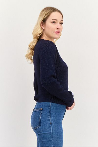 Esprit Women Round Neck Ribbed Sweater, Navy