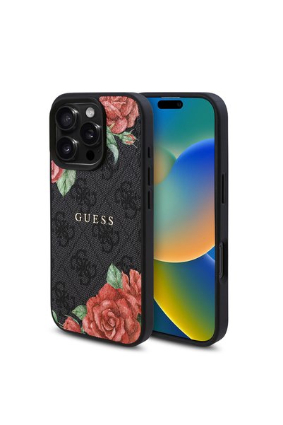Guess iPhone 16 Pro Max  Uyumlu  Kılıf Guess  Magsafe Uyumlu Gül Baskılı 4G D...