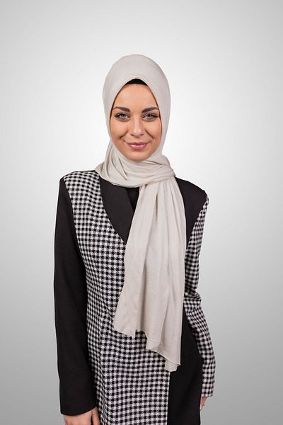 Şalcenneti.com Women's Hijab Practical Combed Cotton Shawl with Sponge Front Ready Snap Stone Color Scarf
