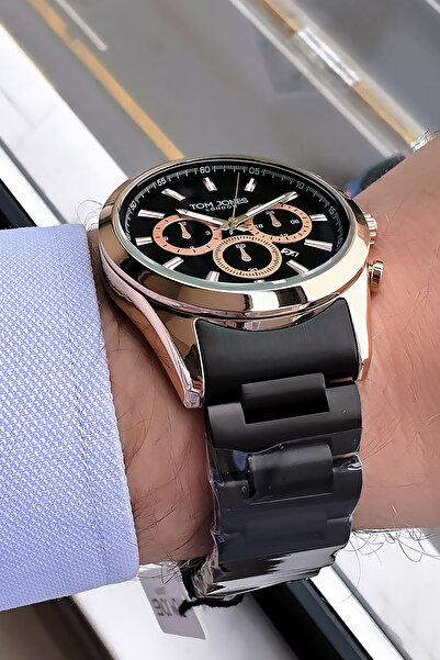 Tom Jones ساعة يد رجالية 3 اتم مقاومة للماء لون اسود سوار ستيل Cbk64