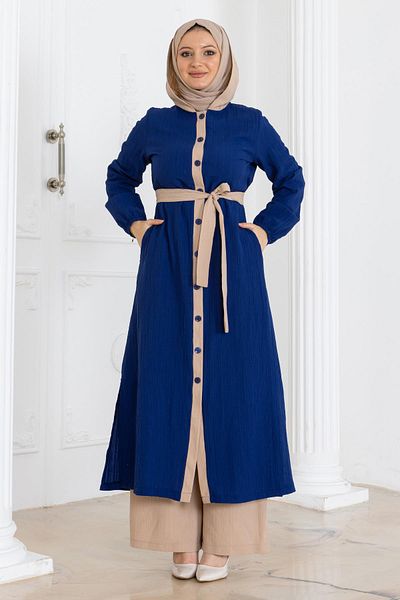 Modamihram Indigo Hoodie and Button Suit - 19238