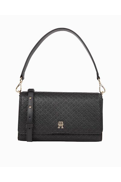 Tommy Hilfiger Černá taška přes rameno s potištěným logem Monogram TH – patentky a nastavitelný popruh AW0AW16933-BDS