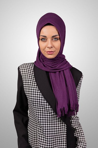 Şalcenneti.com Organic Purple Sponge Practical Pleated Shawl - Ready Plug-In Model