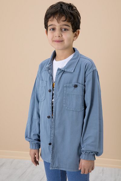 Cansın Mini Set cămașă albastră și tricou imprimat pentru băieți - 19991