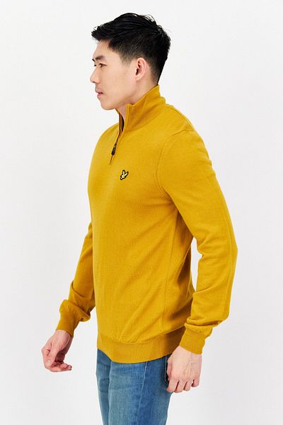 Lyle & Scott Men Mock Neck Embroidered Logo Knitted Sweater, Mustard