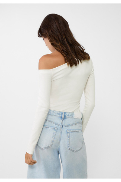 VODENS Біла блузка-футболка з асиметричним коміром 100 Бавовна