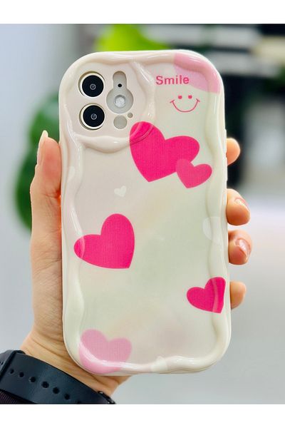 Go Aksesuar حافظة سيليكون مرنة متوافقة تمامًا مع هاتف iPhone 12 و12 Pro مع نمط طباعة SMILE HEART