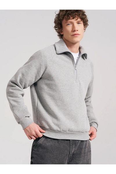 Trendiz Φούτερ Unisex Grey Melange με μισό φερμουάρ με όρθιο γιακά - 2052