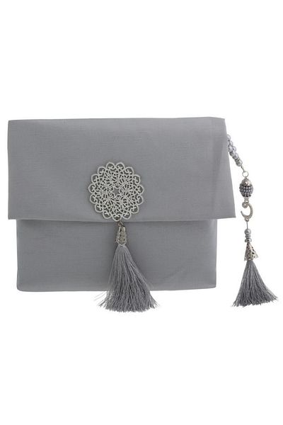 Modish Group Taffeta Prayer Rug with Slub Pouch and Pearl Vav Prayer Beads Set, Portable Prayer Set, Gift Set