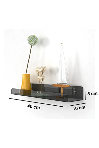 Trend Pleksi Transparan Füme Duvar Raf (40cm x 10cm)
