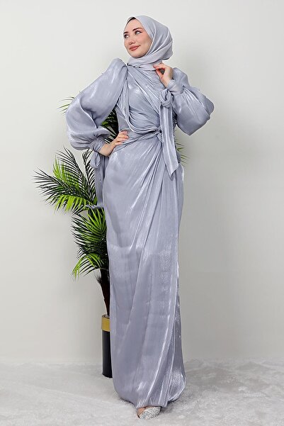 giz astore Orkide İpek Abiye Gri