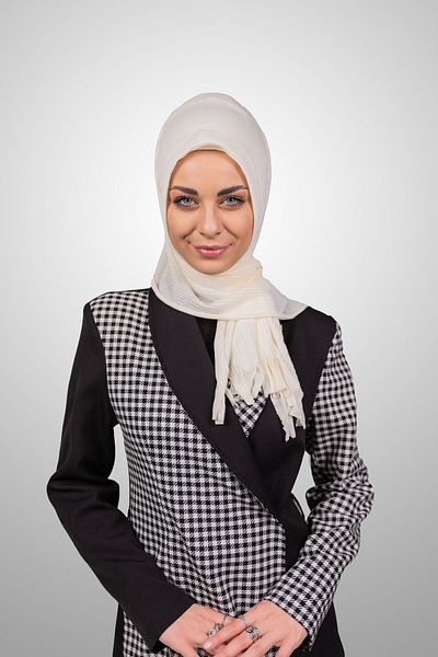 Şalcenneti.com Organic Cream Color Practical Pleated Shawl - Ready Plug-In Sponge Model
