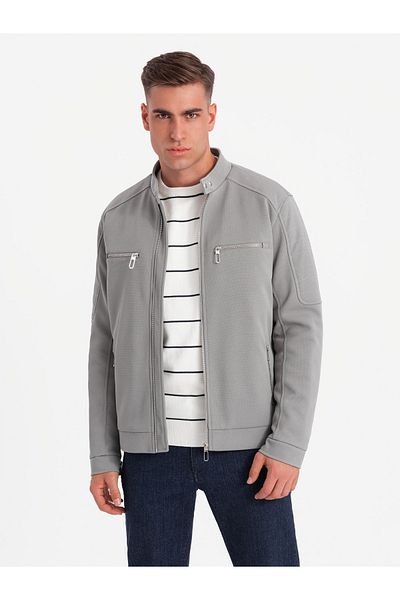 OMBRE Herren Bikerjacke mit Taschen und Kragen - grau V3 OM-JALP-0157 S