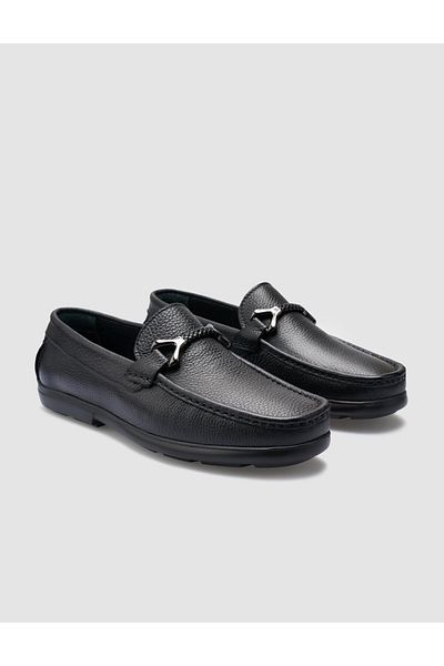 Cabani 100% Genuine Leather Black Buckle Detailed Men's Loafer