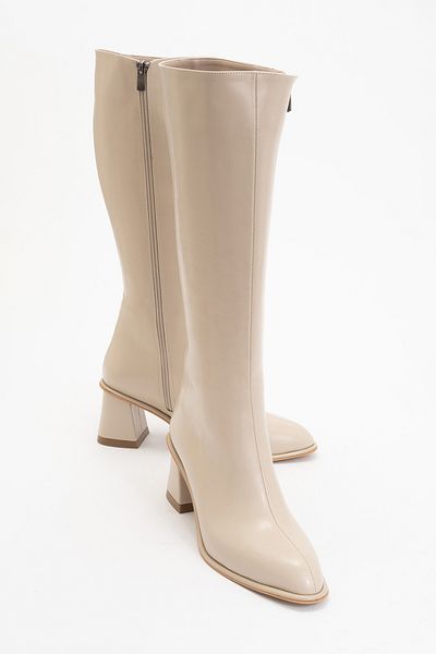 LuviShoes Γυναικείες μπότες με χοντρό τακούνι PARADIS Beige Skin