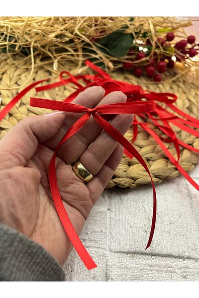 Deniz Party Store 6mm Red Satin Ready Bow Ribbon 10 Pcs Balloon Ribbon