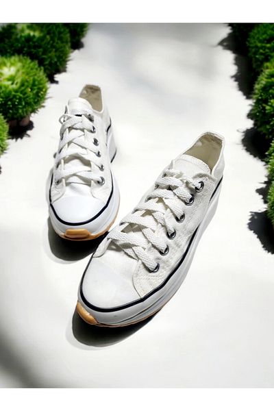GokceKundura06 Daily Thick Flat Non-Slip Sole Lace-Up Sneaker Sports Shoes
