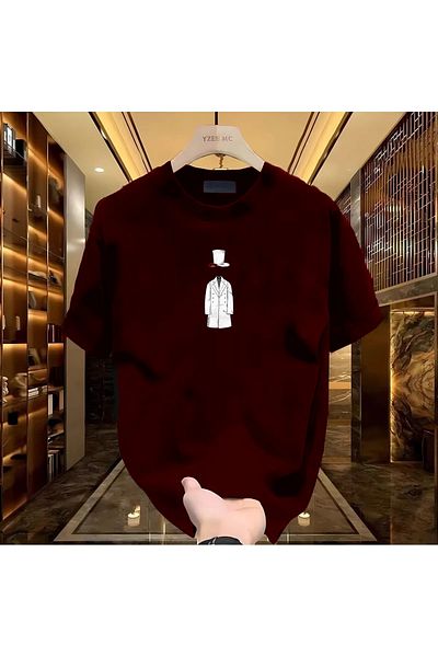 BİKOMBİNE Man with Hat Printed Black Men's Tshirt