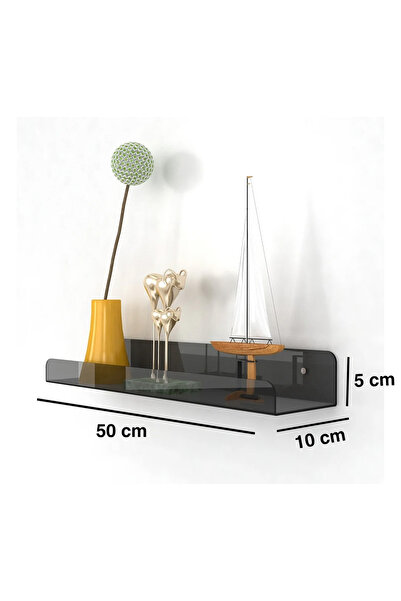 Trend Pleksi Transparan Füme Duvar Raf (50cm x 10cm)