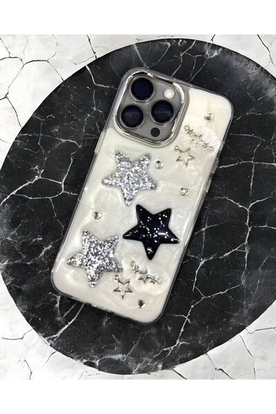 HYPERSOFT Iphone 15 Pro Max (6.7 inç) Uyumlu Simli Kabartma Figürlü Parlak Ep...