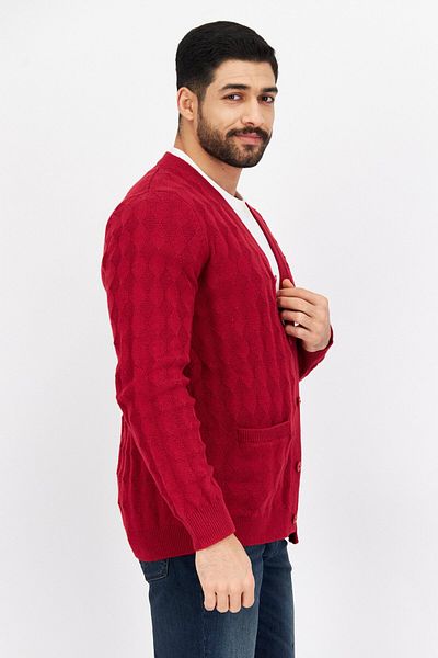Lyle & Scott Men V-neck Long Sleeve Embroidered Logo Cardigans, Red