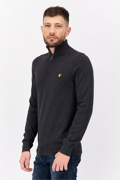 Lyle & Scott Men High Neck Embroidered Logo Long Sleeves Sweater, Grey