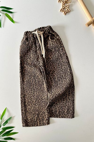 Minigimin Cicileri Girls' Stretchy Jeans with Leopard Print of My Toddler - Brown