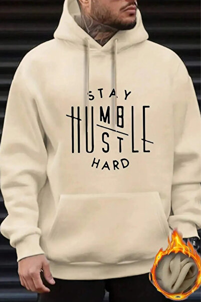 FECCY Hanorac supradimensionat din bumbac Stay Humble - Hanorac cu glugă impr...