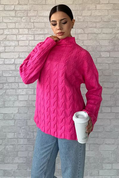 GÜLSELİ Light Fuchsia Half Turtleneck Patterned Women's Knitwear Sweater