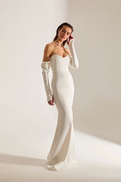 BETTY & SAM Rineta Satin Fish Skirt Strapless Evening Dress White Dress