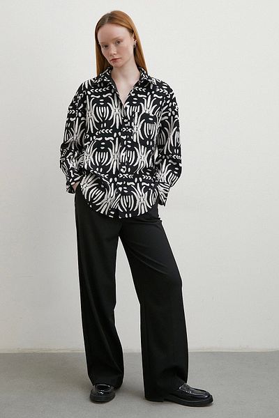 Never more Black Crepe Shirt - Contrast Pattern