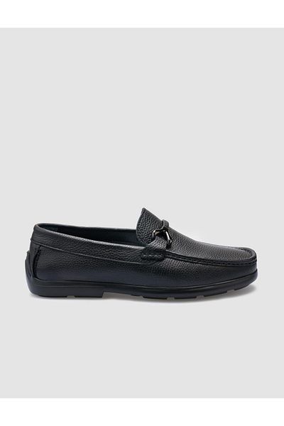 Cabani 100% Genuine Leather Black Buckle Detailed Men's Loafer
