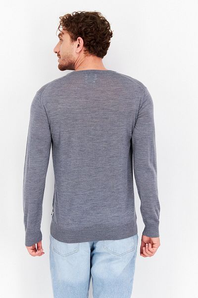NNO7 Men Round Neck Plain Long Sleeve Sweaters, Grey