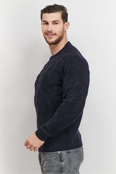 Sorbino Men Crew Neck Knitted Long Sleeve Sweater, Navy
