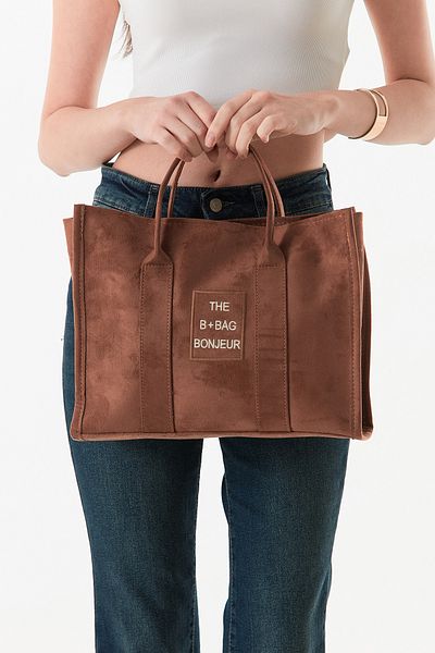 Fulla Moda Text Printed Suede Handbag