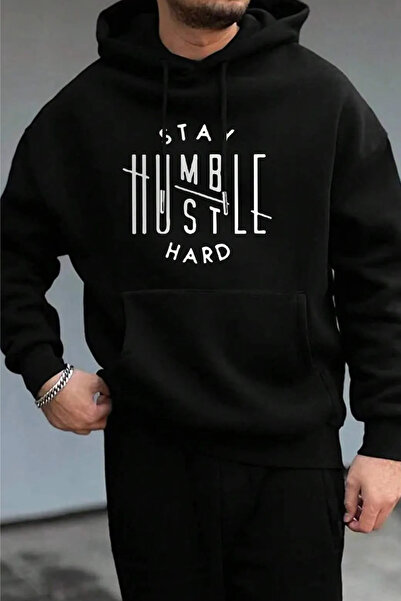 Wish BF سويت شيرت بقلنسوة أسود كبير الحجم من Stay Humble