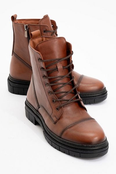 Dericlub Taba Casual Boots - Φερμουάρ και κορδόνια, γνήσιο δέρμα Br 66245