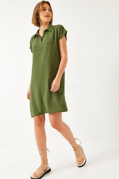 Bianco Lucci Women's Polo Neck Summer Loose Linen Ayrobin Dress 70219 60271008
