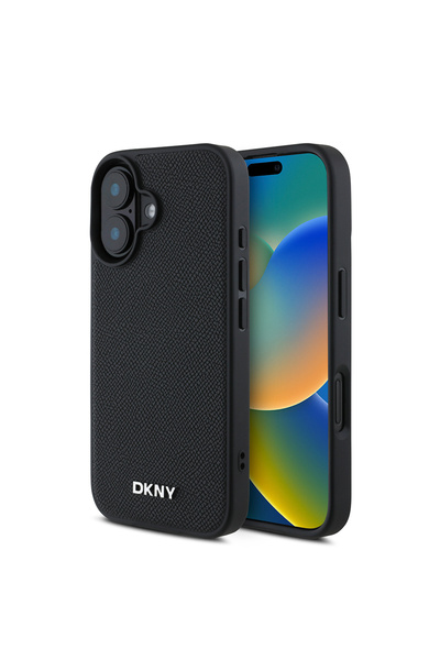 Dkny iPhone 16 Kılıf DKNY Lisanslı Magsafe Şarj Özellikli Metal Logolu PU Der...