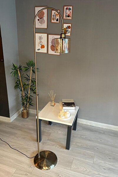 Bamyum Lille Bal Rengi Cam Lambader Modern Dekoratif Metal Oturma Odası Çalışma Odası Zemin Lambası