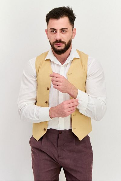 Asos Design Men Regular Fit Solid Semi-formal Vest, Beige