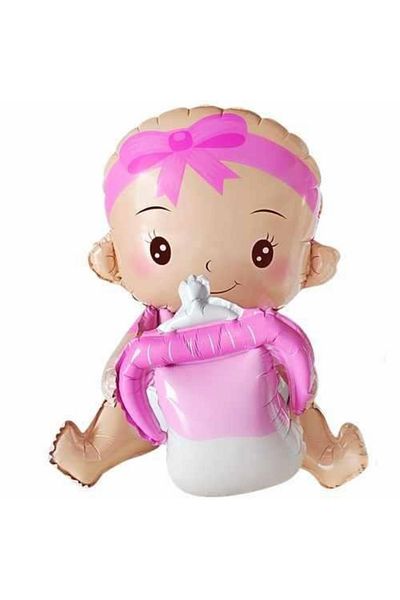 Paparti 55 cm Baby Girl Foil Balloon with Bottle Welcome Baby Ornament Suitable for Heliuma