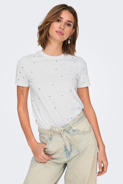 ONLY Tricou alb Onlglobe - Detaliu de piatră, 100% bumbac, gâtul O 15342984