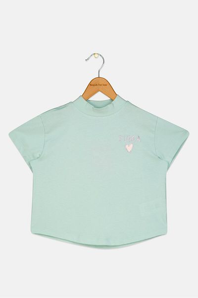 Puma Kids Girl Brand Logo Short Sleeve T-Shirt, LIght Green