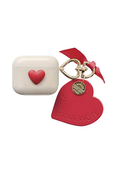 Microsonic Airpods 4.Nesil / ANC Kılıf Süslü Kalp Desenli Kırmızı